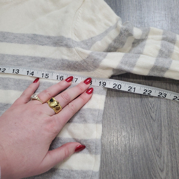 Magaschoni Sweater Women Large Cream Gray Stripe Cashmere Wool Classic Preppy - Picture 5 of 7